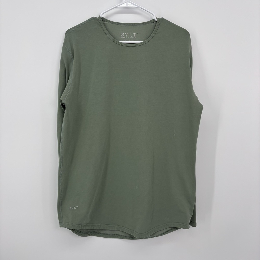 BYLT Basics Drop Cut T Shirt Men's Large Green Long Sleeve Athletic Gym Workout